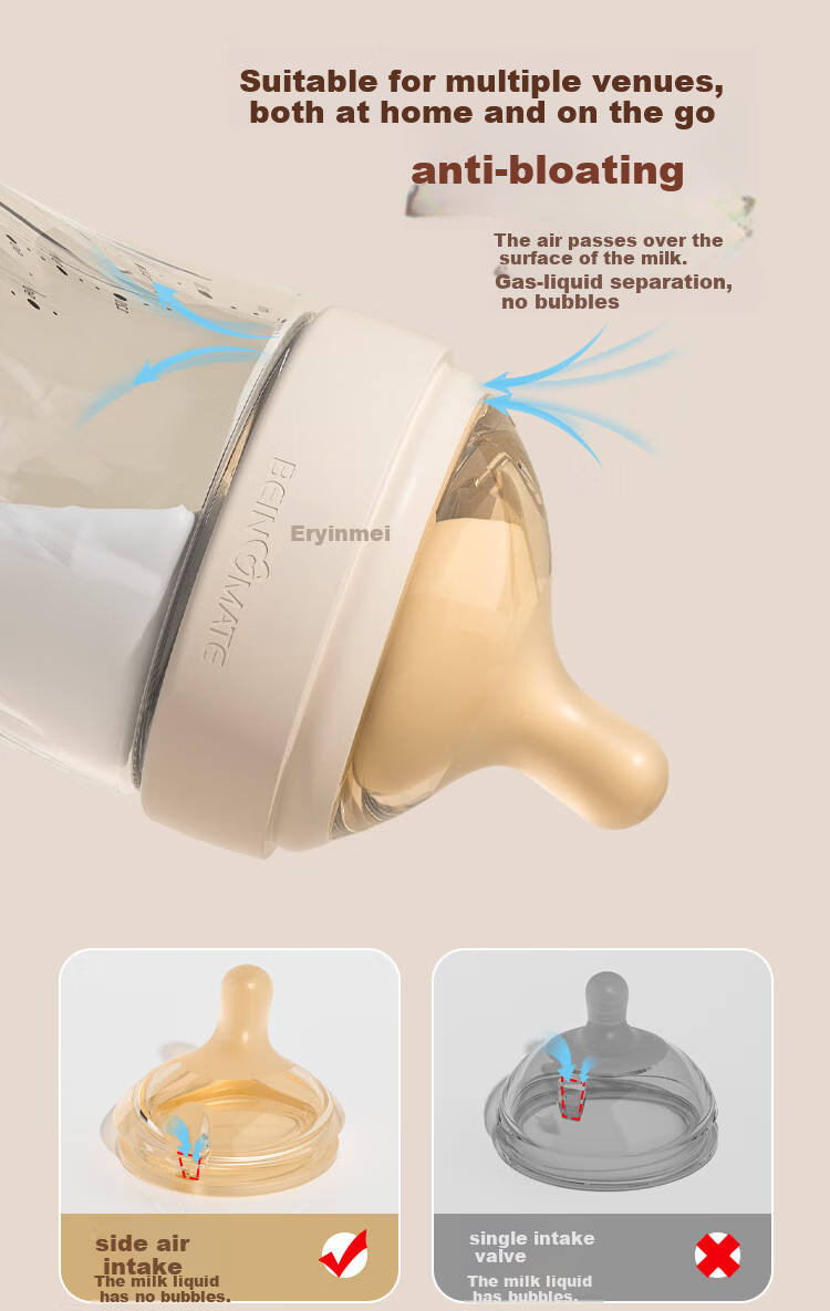 Beingmate Newborn Diamond Glass Baby Bottle 0-3-6 Months Anti-Colic Eccentric Nipple Preemie Imitation Breast Milk 3