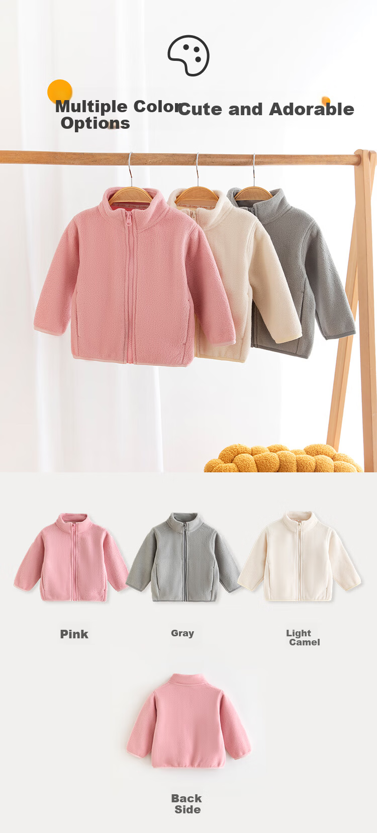 Babyprints Baby Fleece Jacket Zipper Cardigan Warm Autumn Winter Kids Clothing Camel 90 8