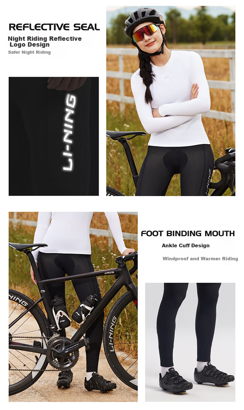LI-NING Women's Long Sleeve Cycling Base Layer Fleece Thermal Slim Fit Road Bike Jersey Spring Top 10