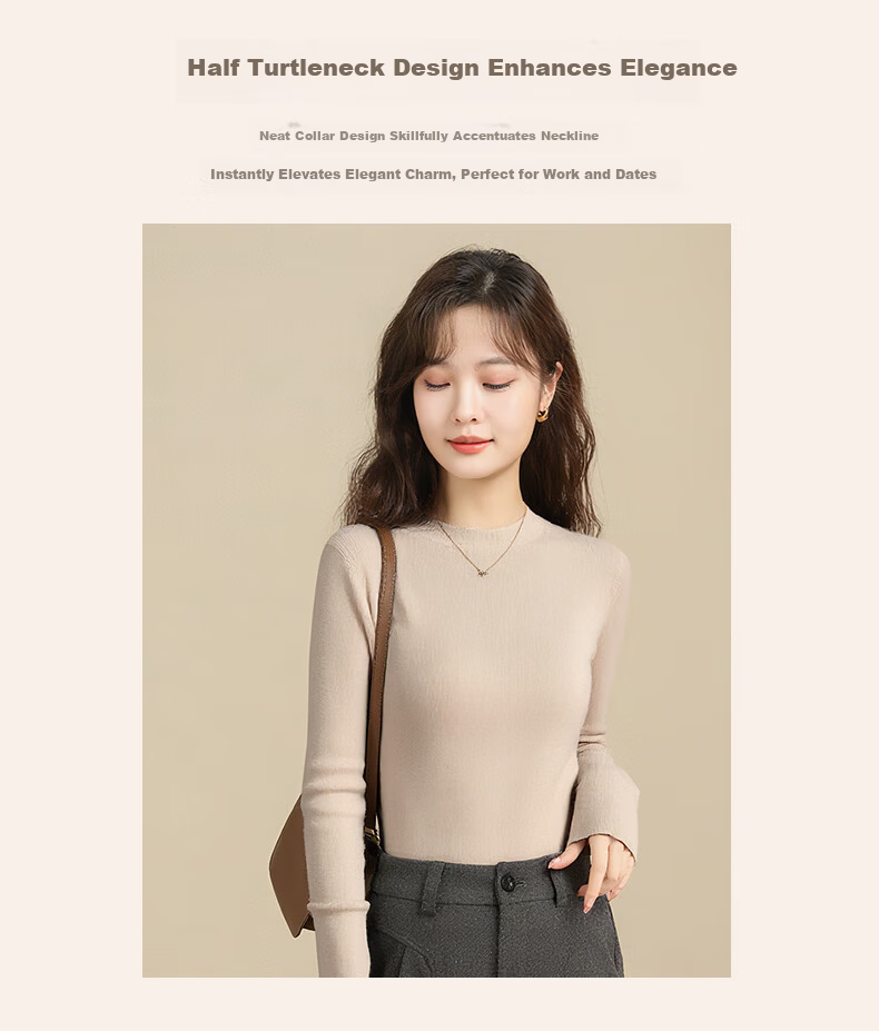 Baleno 2025 Autumn Winter New Women's Knitwear Half Turtleneck Pullover Slim Wool Sweater Top Thin Base Layer 3