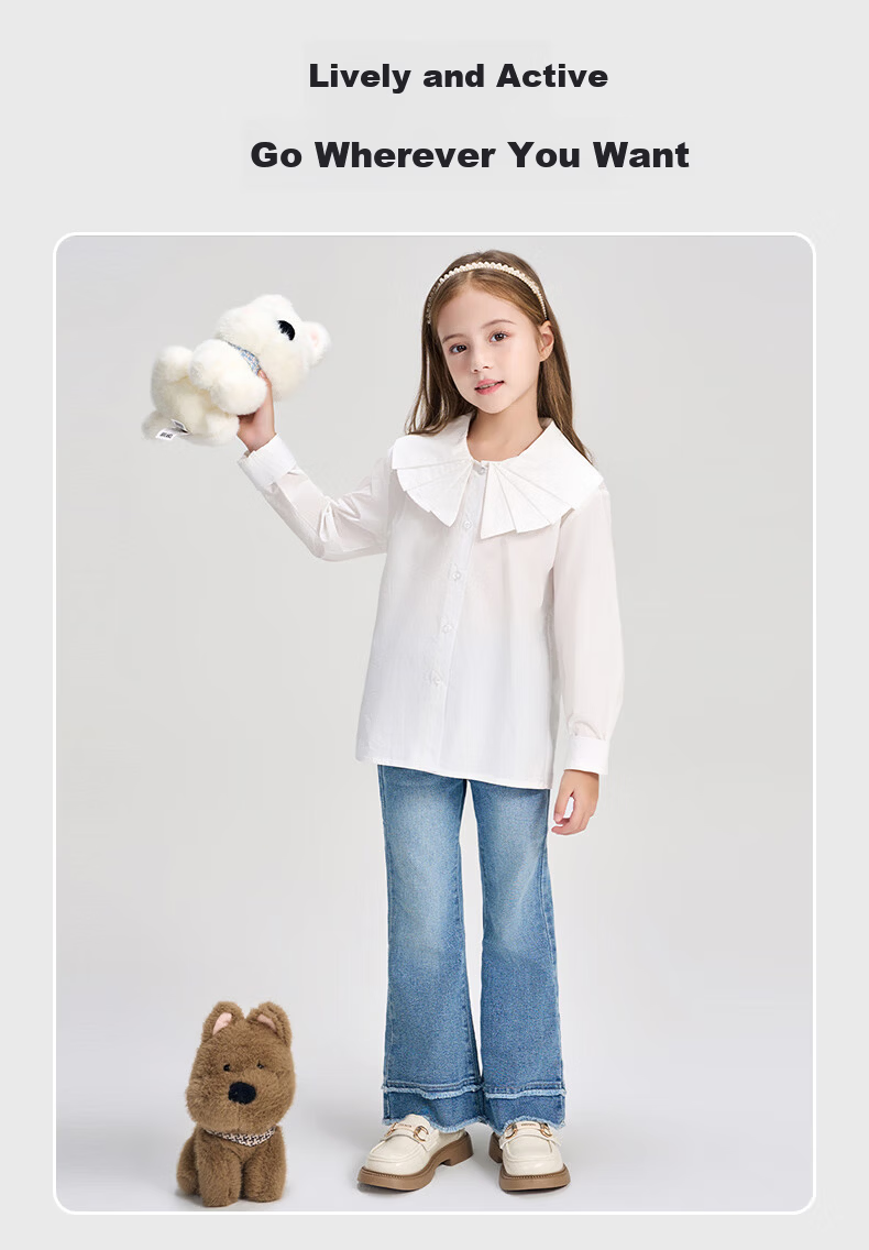 Romon Kids French Style Ruffle Collar Shirt Girls Spring Autumn New White Versatile Shirt White 110 8