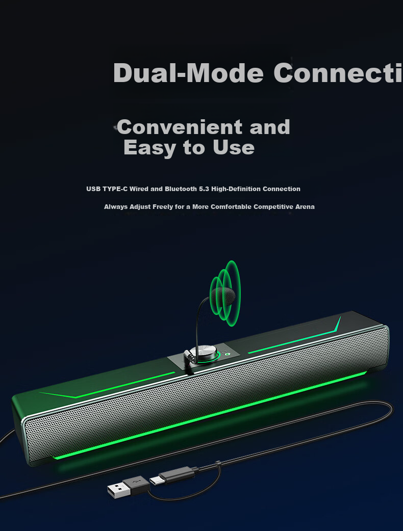 SADA V-196 Microphone Wired USB Bluetooth Speaker Multimedia Soundbar Subwoofer Type-C for Desktop Laptop 3