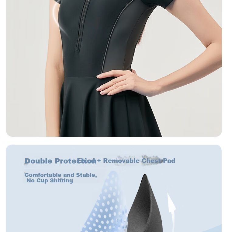 JD Jingzao Women's One-Piece Skirted Swimsuit Slimming Chlorine-Resistant Quick-Dry Conservative Beach Hot Spring Swimwear Black M 18