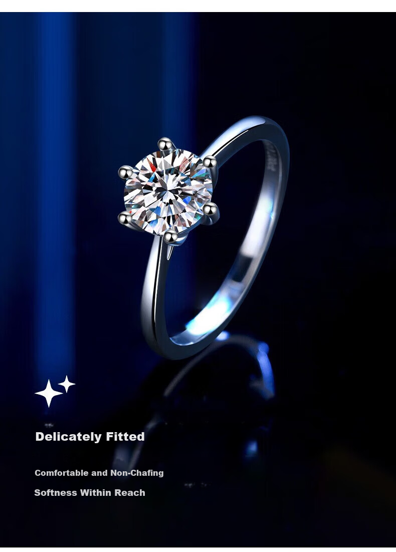 Zhoudajin CHOW TAI KING, One Carat Moissanite Diamond Ring, Sterling Silver Engagement Ring for Women, Qixi Valentine's Day Gift for Girlfriend Or Wife, Birthday Present 10