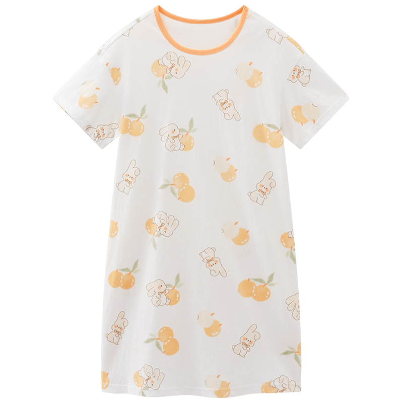 Hodo Girls' Cotton Nightgown, Thin Spring And Summer Sleepwear, Children's Short-Sleeve Pullover Pajamas, Class A Q3320, Pink, Size 110