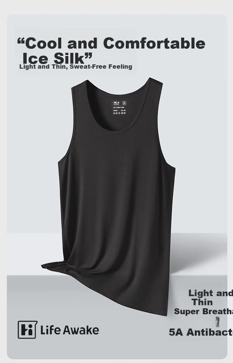 HLA Sleeveless Vest for Men, Ice Silk 5A Antibacterial Cooling Breathable Undershirt, Thin Base Layer Tank Top, 2-Pack 2