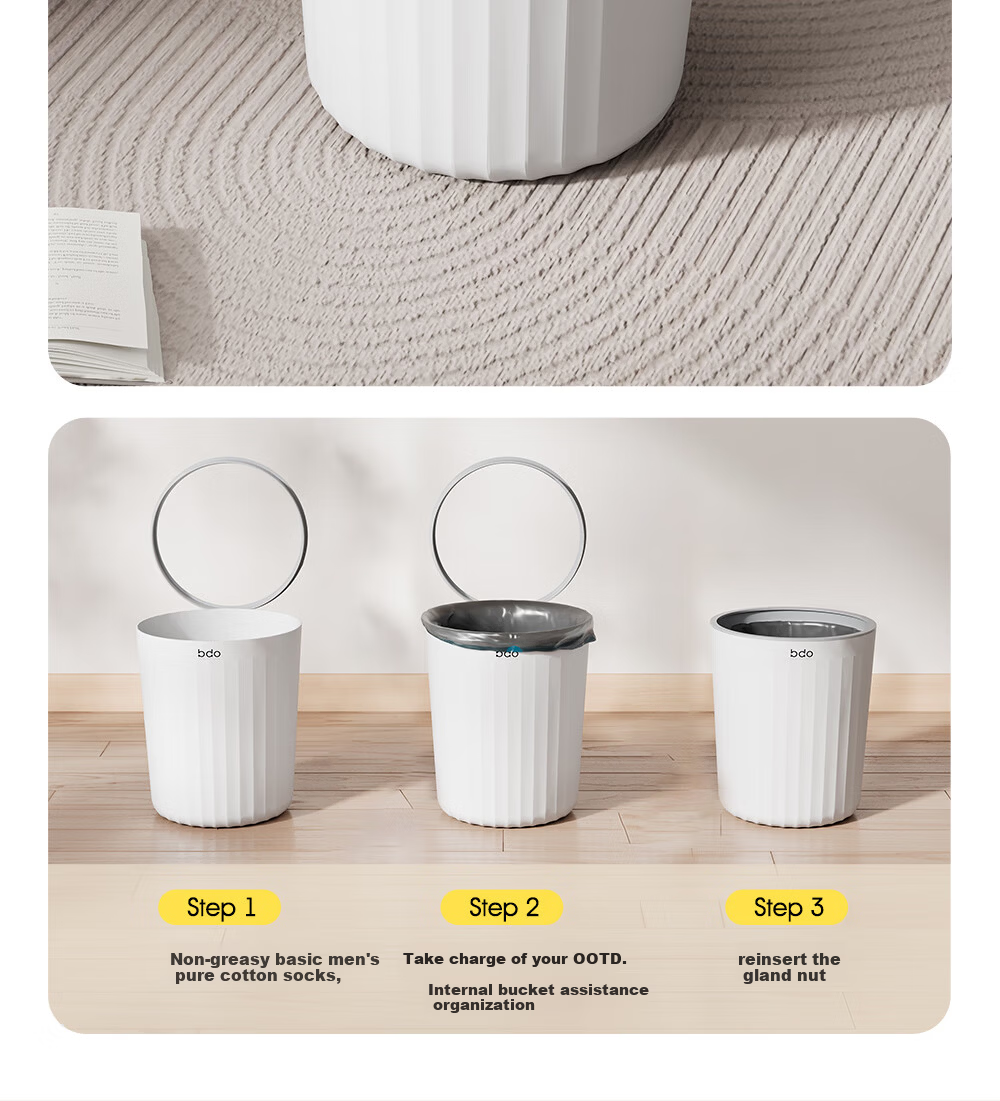 BDO Round Thickened Storage Bag Bucket Plastic Storage Basket Household Kitchen Bathroom Office Paper Bin 5