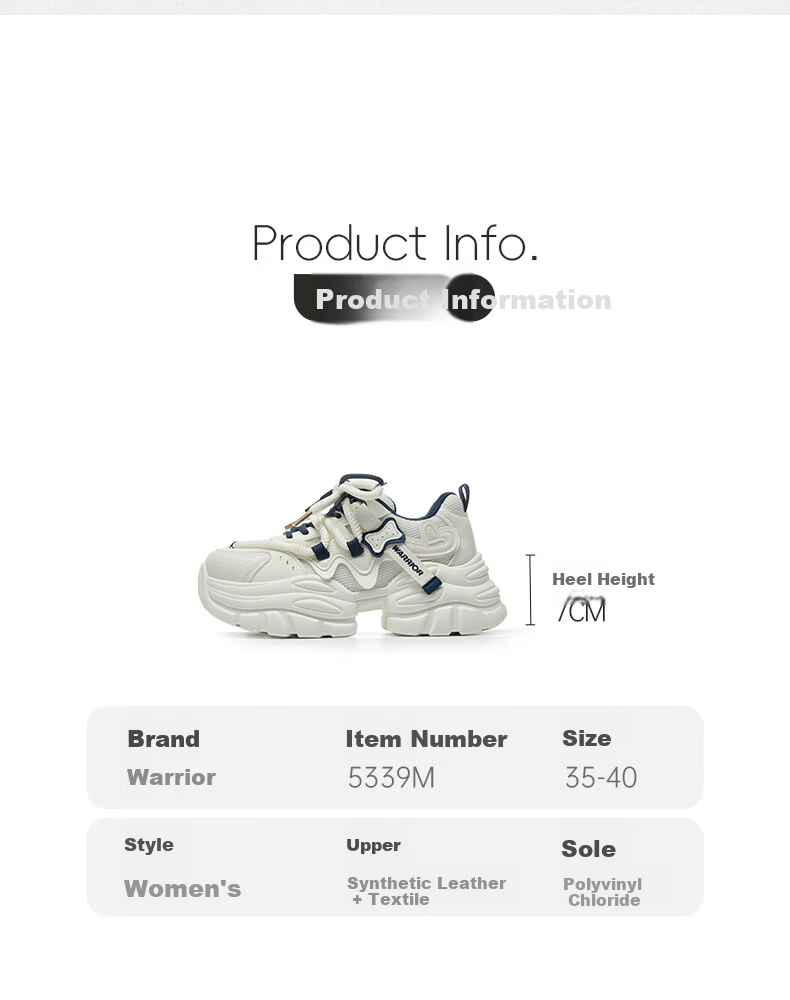 Warrior Women's 2026 Summer Breathable Thick-Soled Platform Dad Sneakers Casual Shoes Micah Khaki Size 40 5