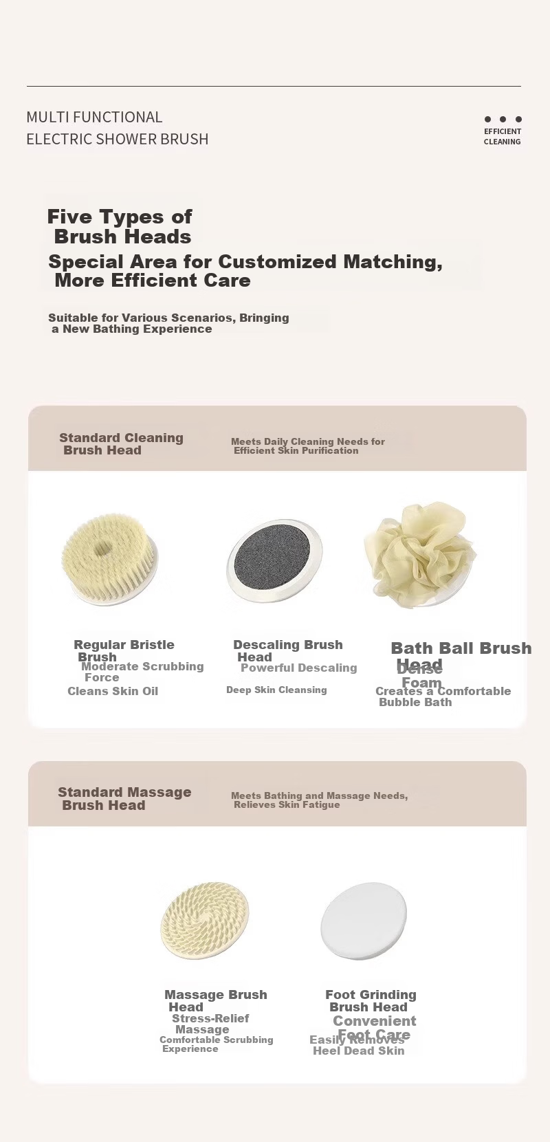 Tingjian Shiguang Electric Bath Brush Automatic Back Scrubber Smart Exfoliating Machine with 5 Brush Heads 4