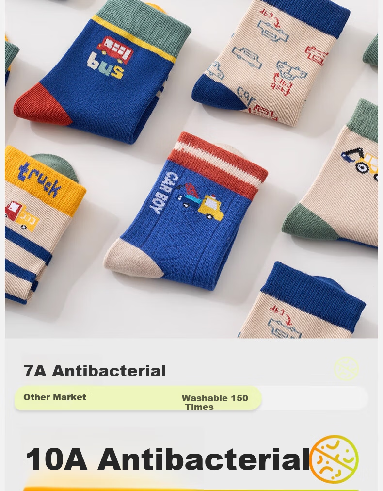 YUZHAOLIN 5 Pairs Kids Solid Color Cotton Socks Autumn Winter Seamless Mid-Calf Boys Antibacterial Odor-Resistant Sports Long Socks 7