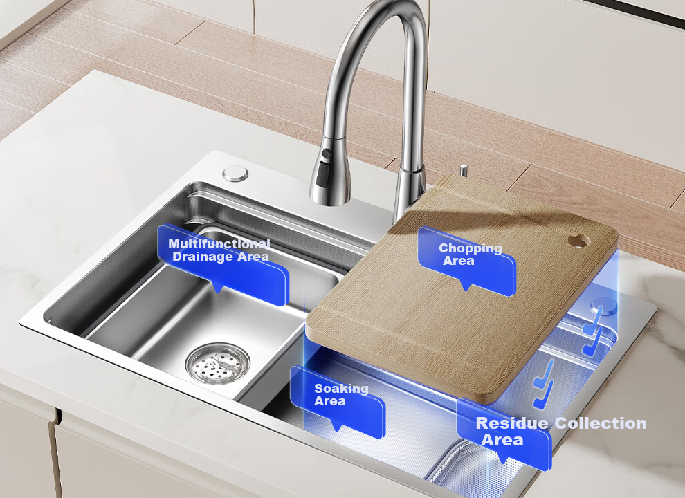 ARROW 3mm Thick 0-Coating Embossed Water Groove Large Single Bowl 304 Stainless Steel Vegetable Washing Sink Handmade Strainer Top-Mount and Under-Mount Basin 25