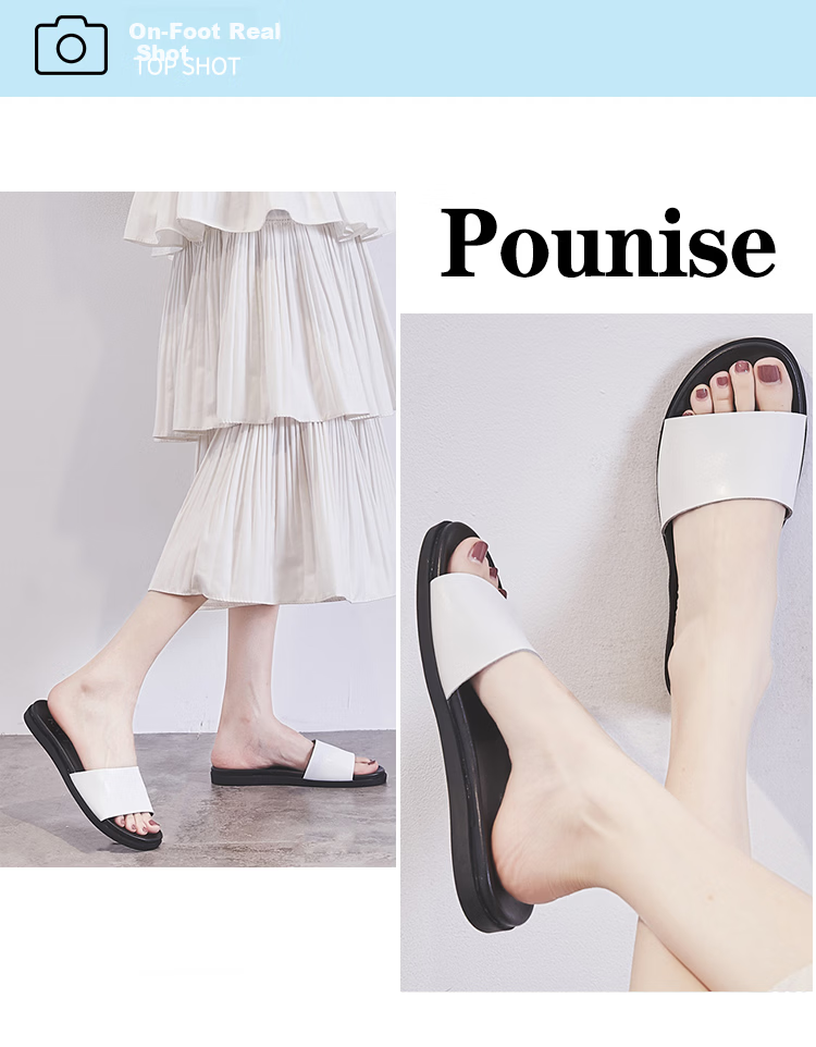 Pounise Women's Fashion Versatile Simple Outdoor Slippers Korean Style Lightweight Comfortable One-strap Sandals PCD-KA002 White Size 40/250(1.5) 3