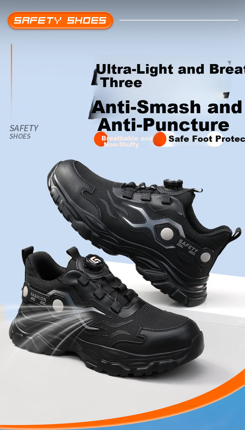 Jingtu Safety Shoes for Men, Summer Breathable Steel Toe Anti-Puncture Ultra-Light Work Boots F115BK Size 44 1