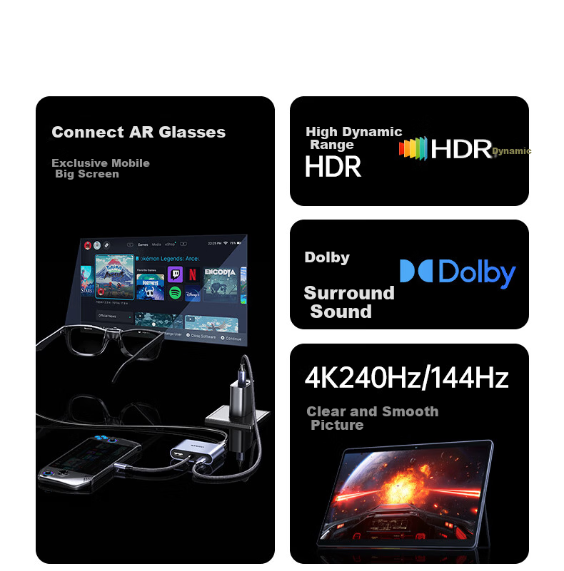 UGREEN Type-C Dock AR Glasses Converter 4K 240Hz Expansion Dock C-Port Screen Casting Thunderbolt Hub for Huawei Apple Mac Laptop Phone Foldable Screen 5