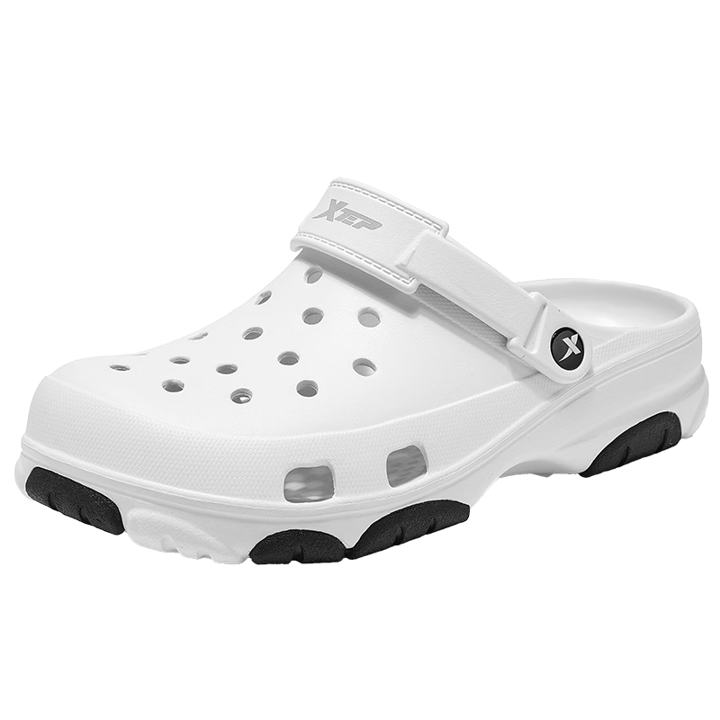 XTEP Men's Hole Shoes Sports Slippers Outdoor Summer Beach Sandals A055 White Size 42-43