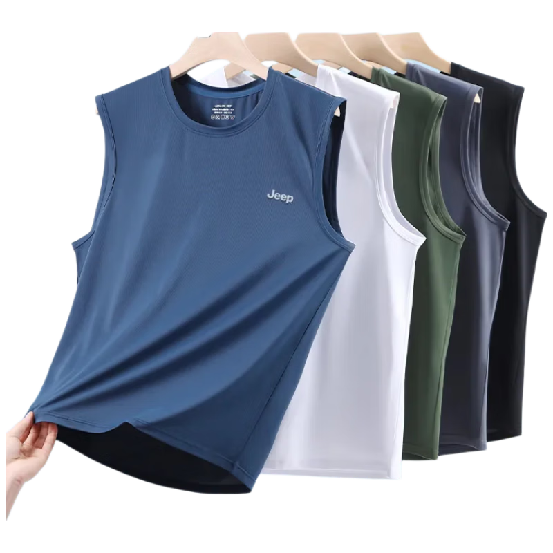 JEEP Men's Ice Silk Quick-Dry Wide Shoulder Sleeveless Summer Vest Sweat-Absorbing Breathable Sports Fitness Tank Top