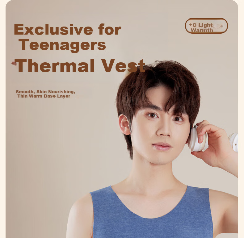 MiiOW Youth Thermal Vest Boys Teen High School Students De Rong Heat Wool Silk Inner Wear Autumn Winter 2