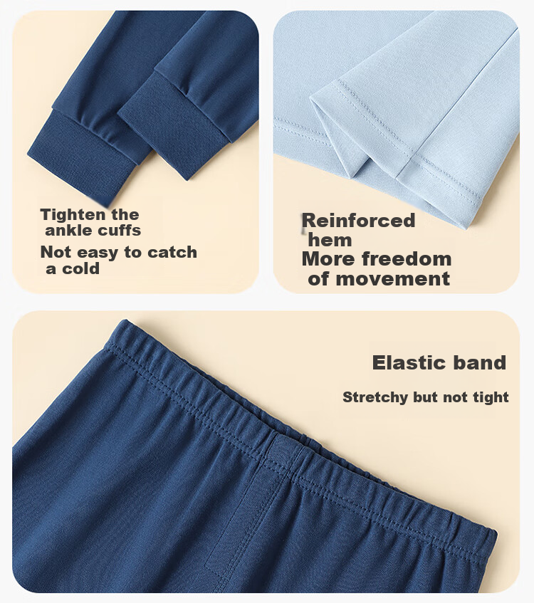 Hodo Children's Thermal Underwear Set 100% Cotton Antibacterial Mite-Resistant Autumn Clothes for Older Kids Class A 4