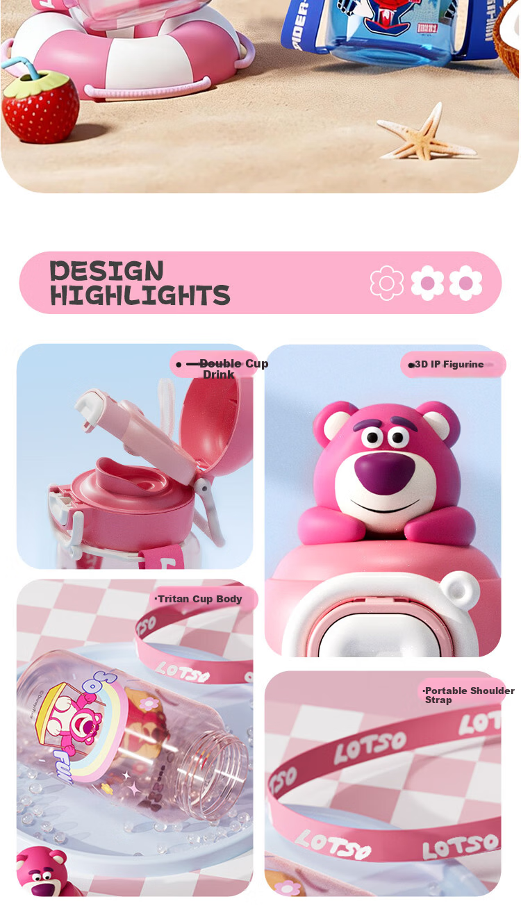 Disney Large Capacity Straw Water Bottle High-Quality Cup for Men and Women Children's Student Sports Water Bottle Summer Gift 2