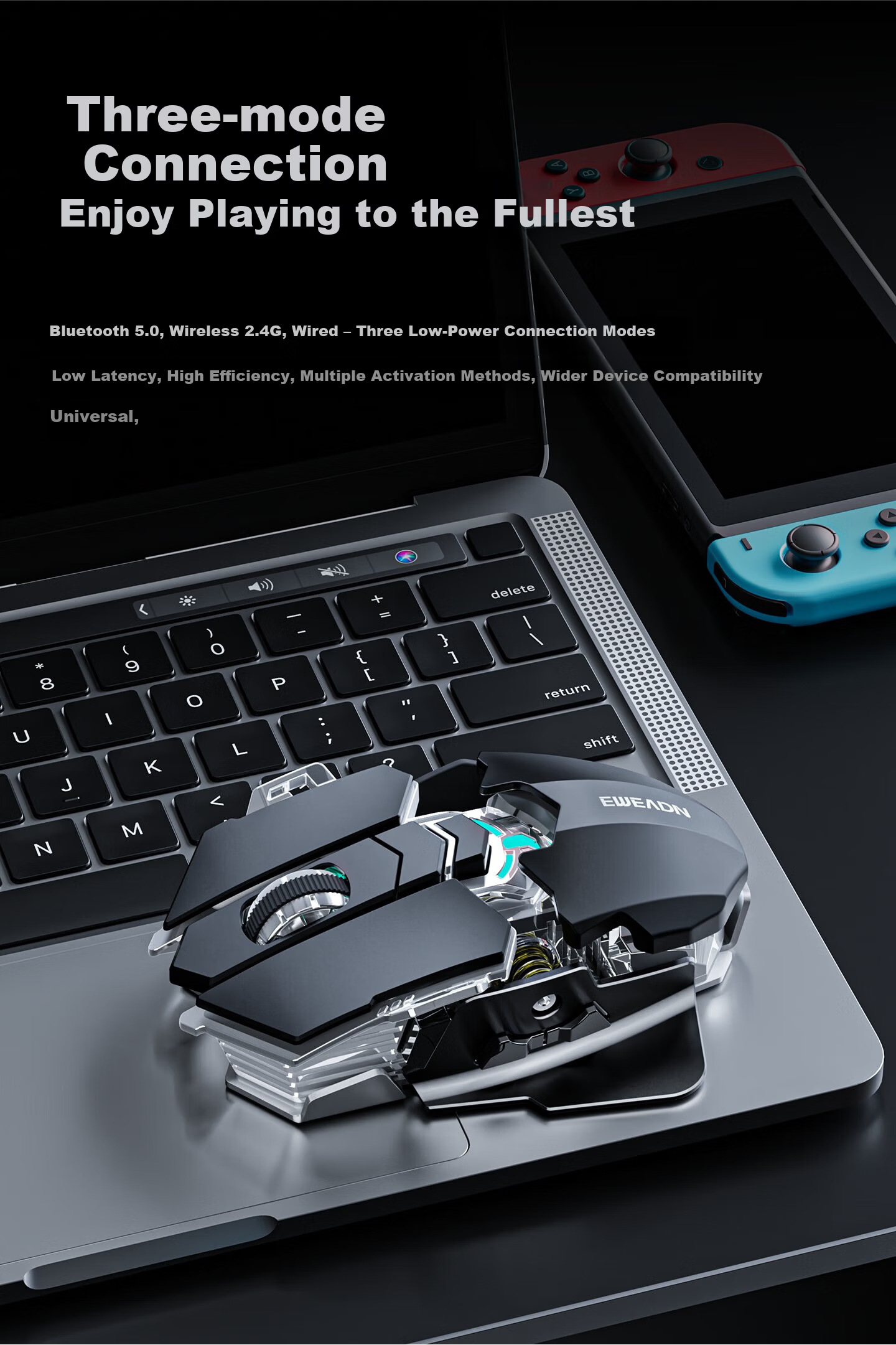 EWEADN G5 Tri-Mode Wired Wireless Bluetooth Gaming Mouse Macro Programmable Portable PAW3311 1K Report Rate Desktop Computer Large Hand Special 5