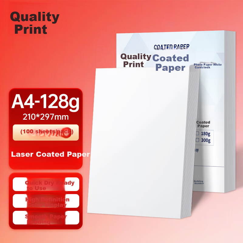 ZHIYIN A4 Coated Paper Laser Printing Paper Business Card Menu Glossy Digital Printing High Gloss Photo Paper White Card Cover Double-Sided Color Paper 128g