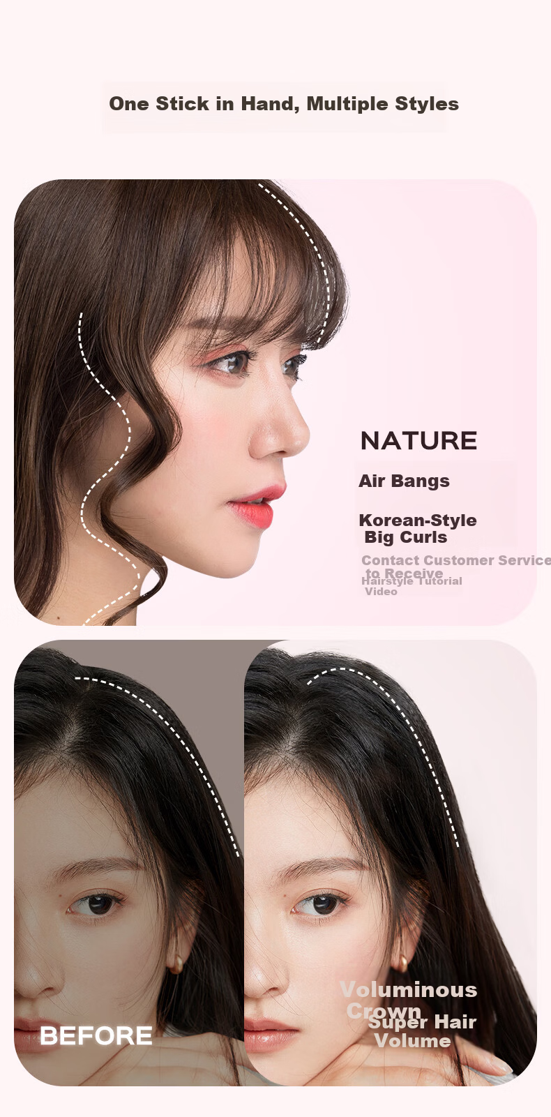 Lena Red Light Hair Straightener Flat Iron Far Infrared Hair Care High Concentration Negative Ion Straightening and Curling Iron Bangs Inward Curl Large Waves LN-508H 6