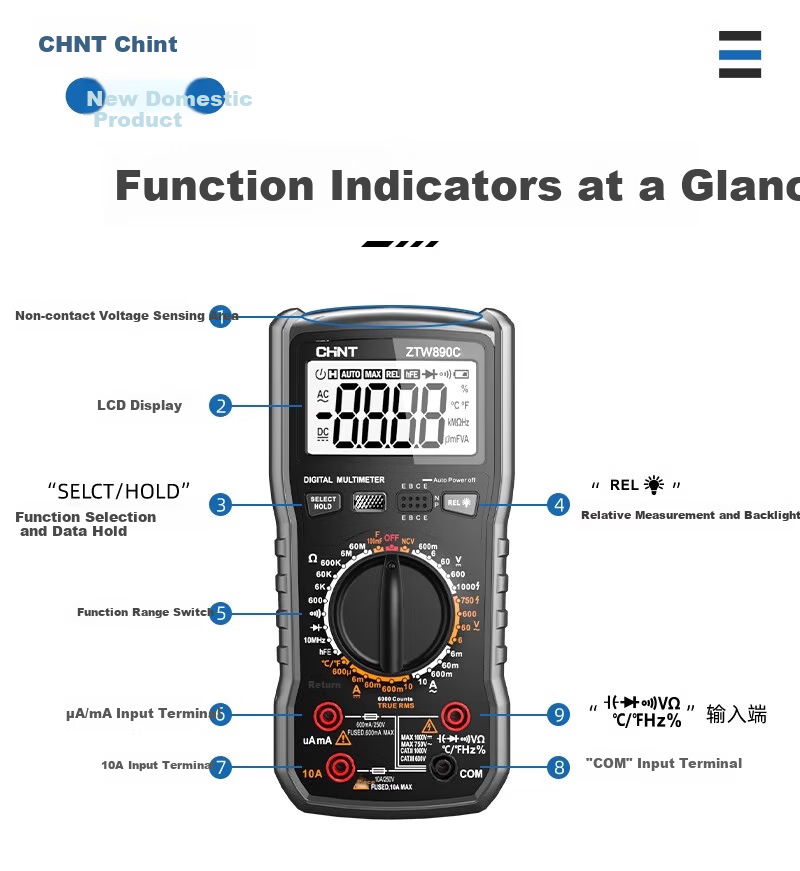 CHNT Digital Multimeter High Precision Smart Auto-Burn Protection Multifunctional Household Electrical Repair Universal Meter 23