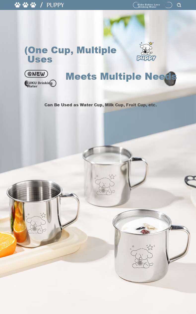 CAIZHI 304 Stainless Steel Kids Water Cup Kindergarten Children's Mug Coffee Milk Cup CZ6271 6