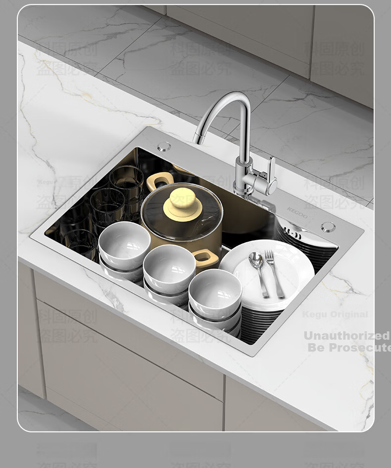 KEGOO Large Single Bowl Kitchen Sink Stainless Steel Vegetable Washing Dishwashing Basin Integrated Sink 65x40cm K8036 9