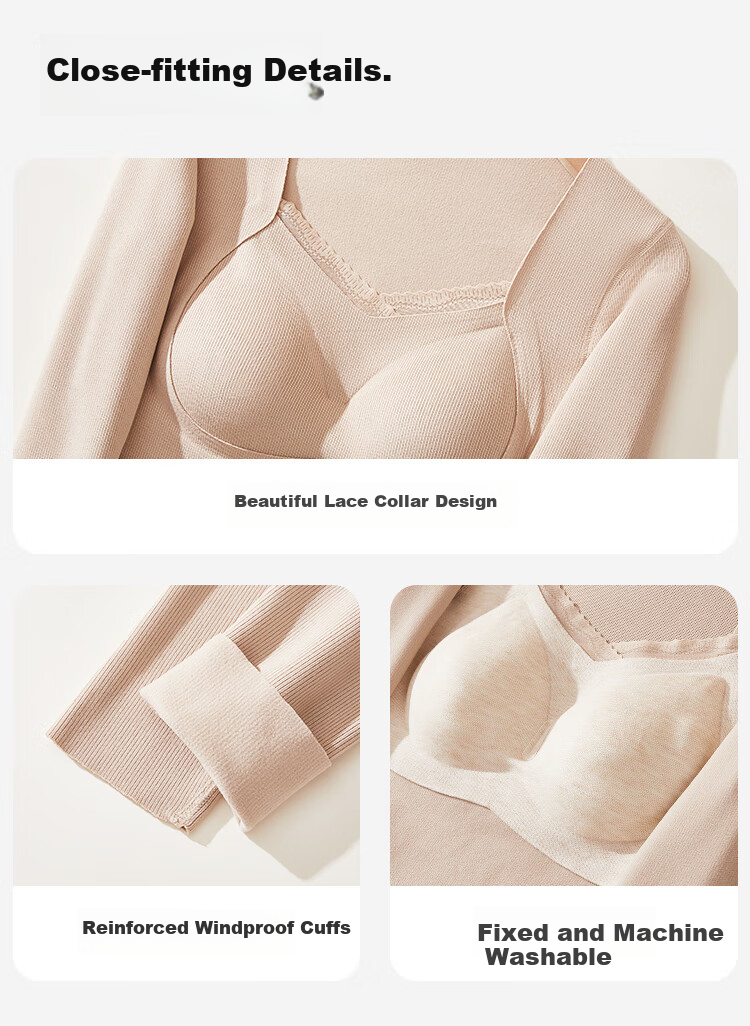 Urban Beauty Women's Thermal Fleece Padded Bra Heat Retaining Underwear Set with Down Silk Autumn Winter 2XL 17