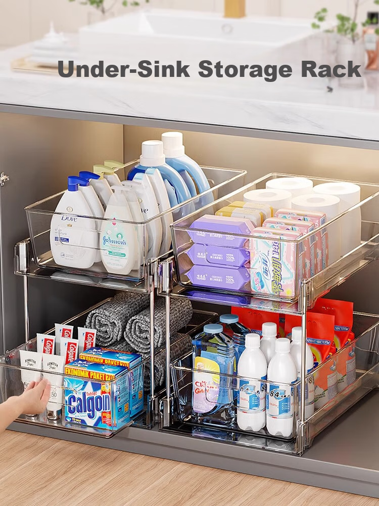 JiaDu Pull-Out Sink Storage Rack Bathroom Cabinet Organizer Layered Toilet and Kitchen Storage Solution 1