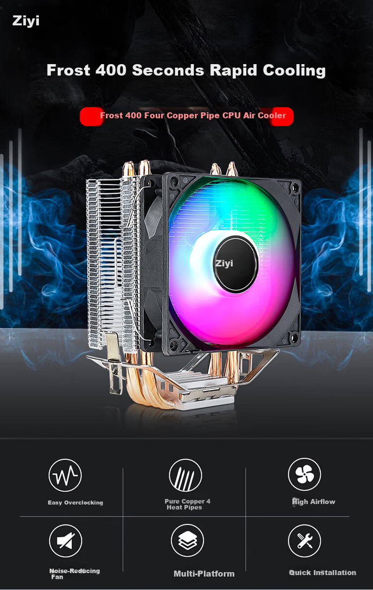 Ziyi RUIX Large Dual Tower 8 Copper Tube CPU Air Cooler Black ARGB Sync CD Pattern (Blackened Tower / Intel & AMD Multi-Platform / Includes Thermal Paste) 1