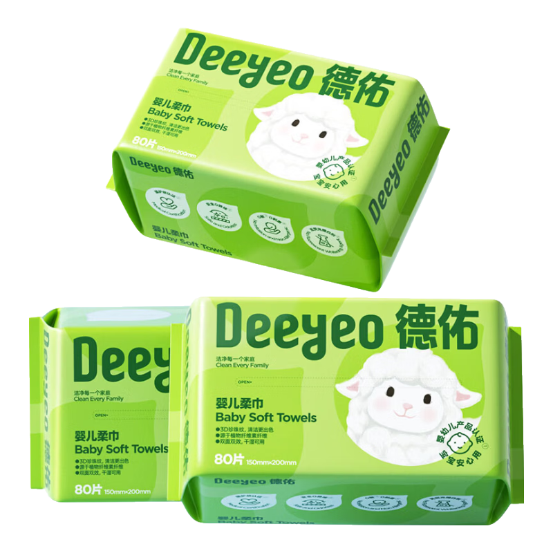 Deyou Baby Soft Wipes, 80 Sheets * 3 Packs, Disposable Face Wipes, Wet And Dry Use, Cotton Soft Facial Tissues, Thickened Face Cleaning Wipes