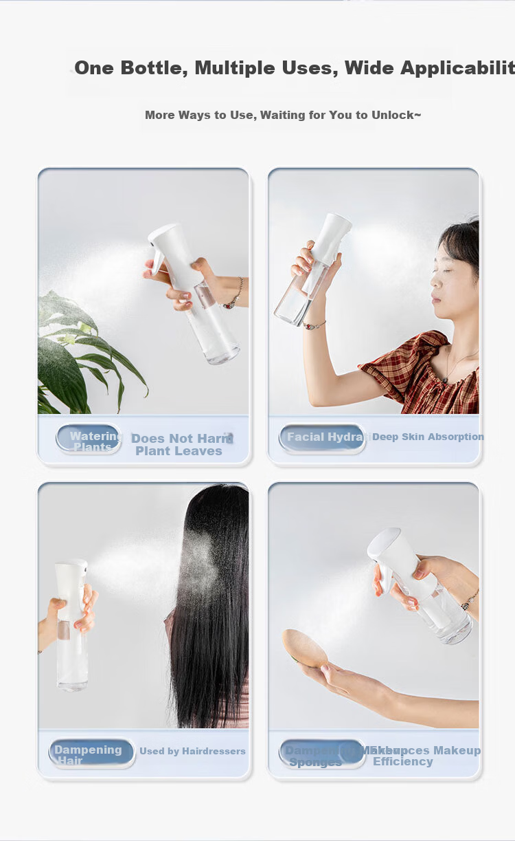 LiQing High Pressure Spray Bottle 300ml Large Capacity Ultra Fine Mist Refillable Bottle Cosmetic Hydrating Empty Alcohol Spray Bottle 6