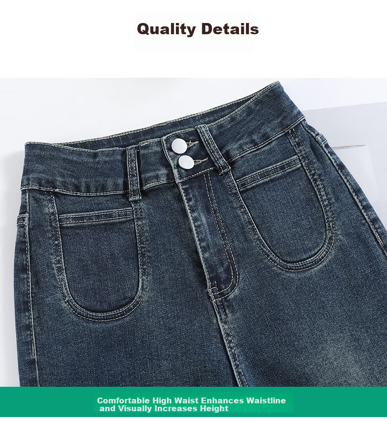 LangSha Women's Straight-Leg Jeans Spring and Autumn Thin High-Waist Slim Fit Petite Casual Wide-Leg Cigarette Pants 23