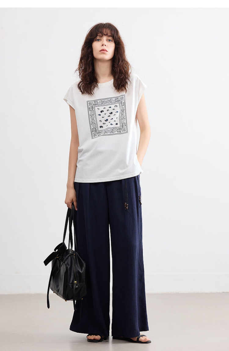Demana [Cool Sorona] Summer Retro Print Crew Neck Short Sleeve Loose Casual Simple Versatile Women's T-Shirt 18