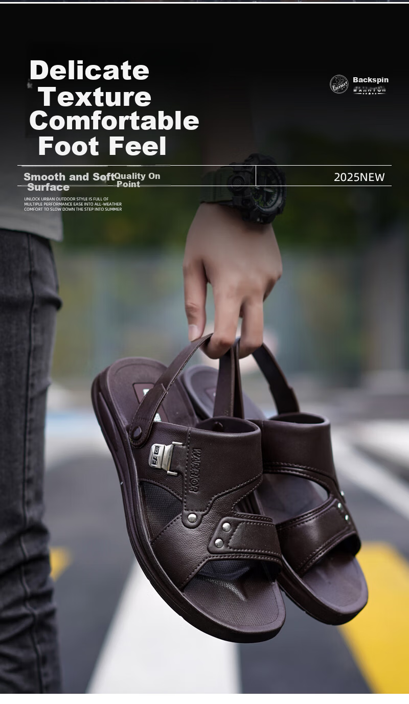 Warrior Casual Sandals for Men, Indoor Slippers, Outdoor Dual-Use Beach Shoes, Comfortable Breathable Simple Style 3B00 Brown 39 7
