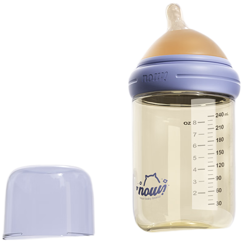 NOURI Newborn Baby Bottle 0-12 Months Anti-Choke Anti-Colic Nipple Feeding Cup PPSU Quiet Purple 240ml
