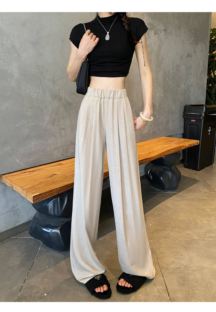 Free Style Khaki Wide-Leg Pants for Women Summer Lightweight Draped Loose Lazy Style New Chinese Linen Ice Silk Casual Yamamoto Pants 12