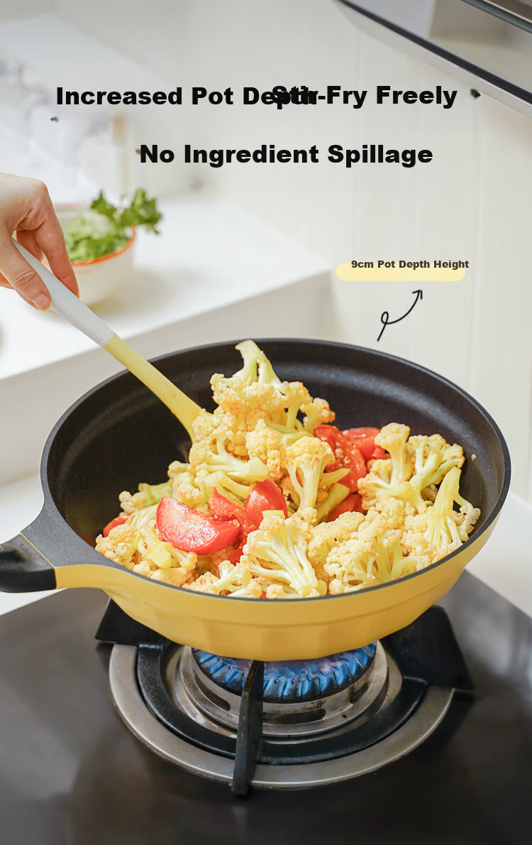 Buydeem 32cm Non-Stick Frying Pan Skillet Light Smoke Oil-Gathering Shallow Green Induction and Gas Stove Compatible 6