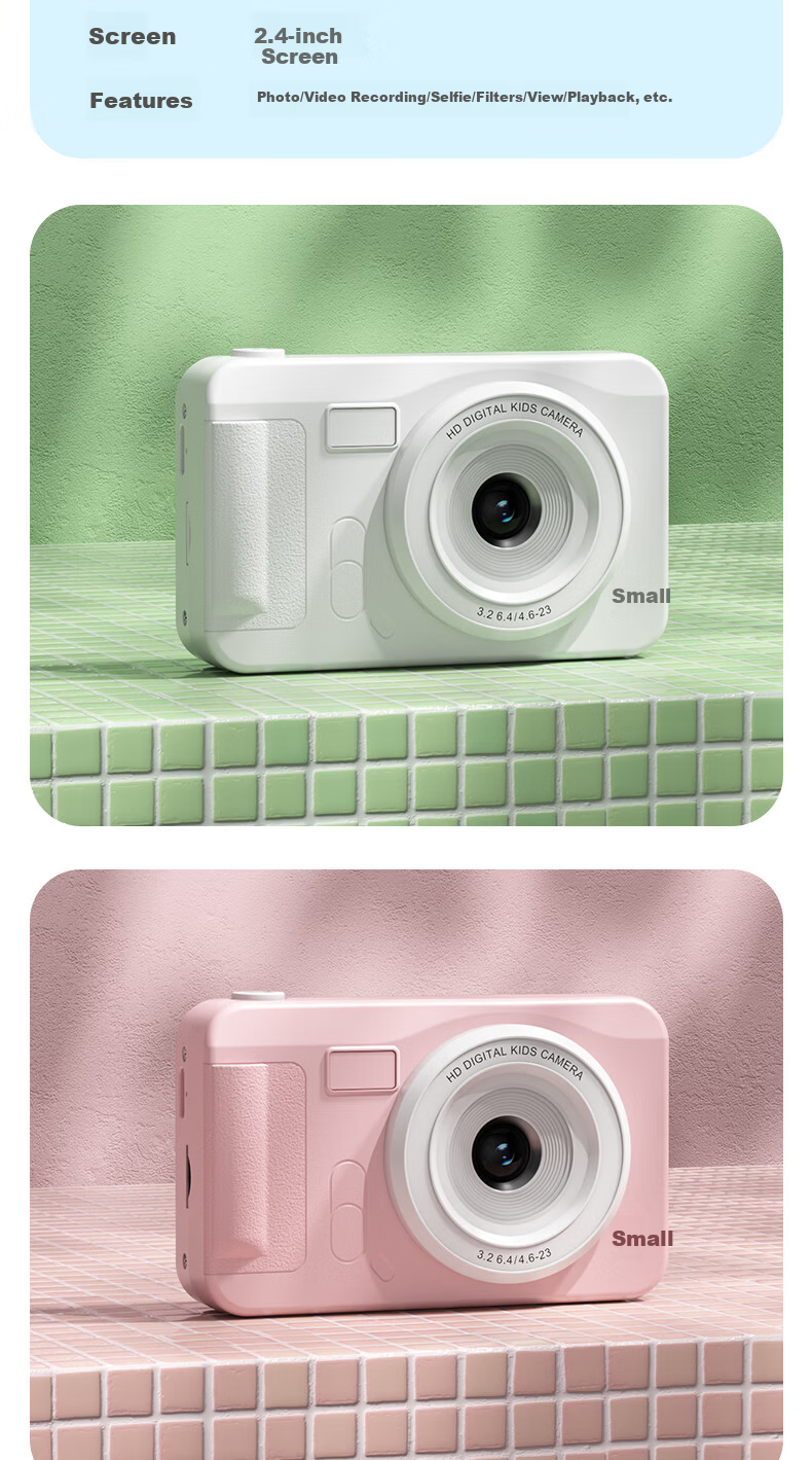 AIBOLAI ABLA2 Digital Camera CMOS Lightweight Portable HD Dual Lens Card Camera Cartoon Kids Sticker Pink Package 4 15