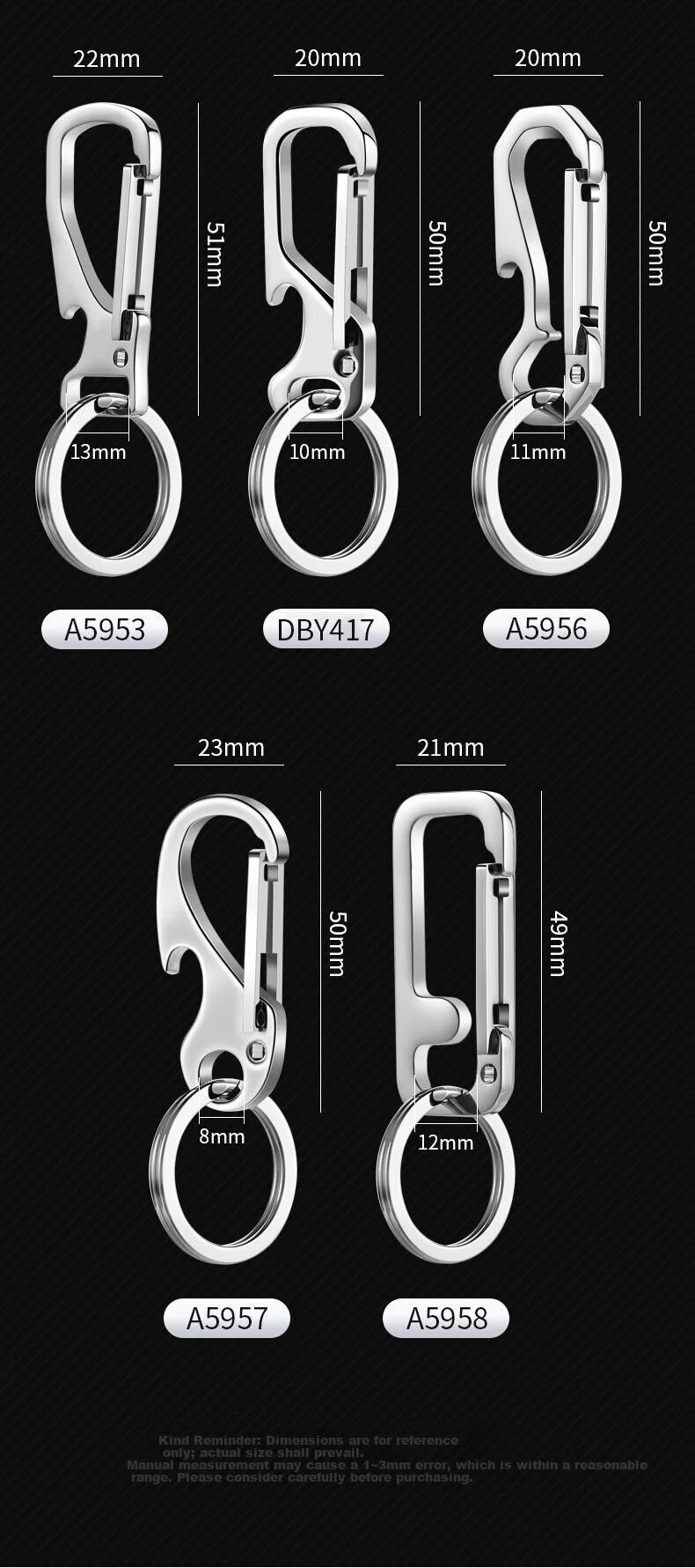 BO YOU Stainless Steel Keychain Men's Car Key Hook Lock Keyring Creative Classic Trendy Style 9