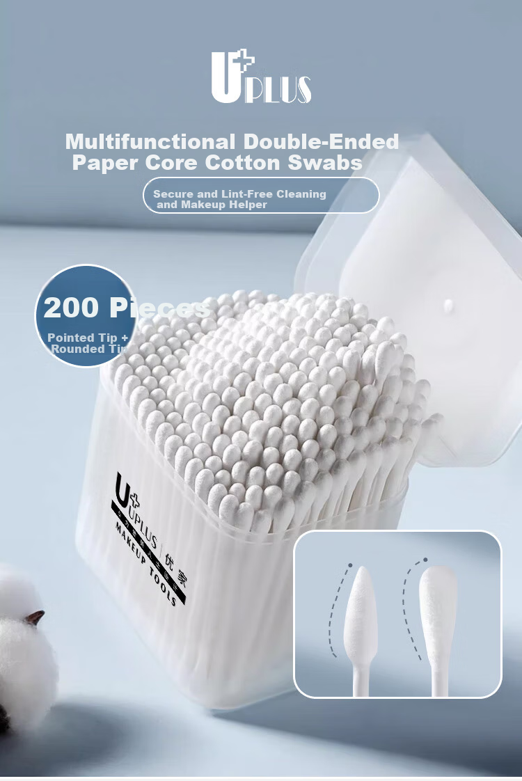 UPLUS Double-Ended Cotton Swabs, 400 Count, Ear Cleaning And Makeup Removal Swabs, Round And Pointed Tips, Disposable Cleaning Sticks 1