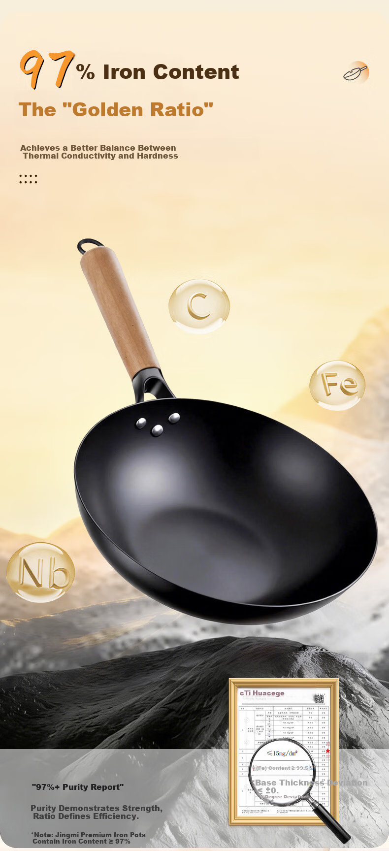 Jingmi Premium Cast Iron Wok 34cm Healthy Non-Coated Iron Frying Pan Universal for Home and Open Flame Cooking 5