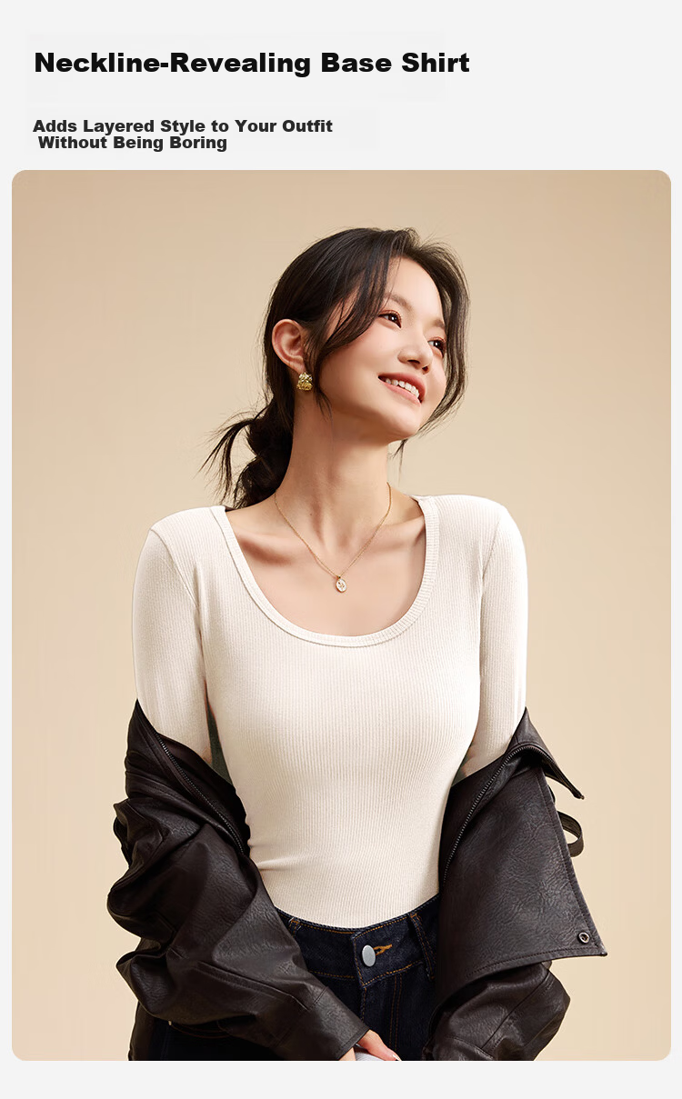 Urban Beauty 10A Antibacterial Low Collar Base Shirt Women Autumn Winter Fleece Thickened Basic Long Sleeve Slim Soft Inner Wear 7