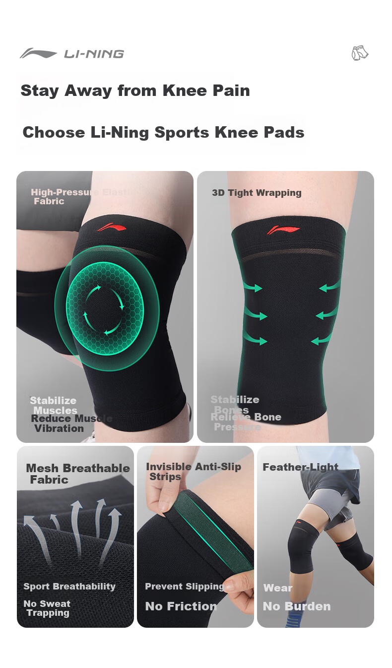 LI-NING Summer Thin Knee Brace for Running Men and Women, Meniscus Injury, Effusion, Synovitis, Joint Pain 3