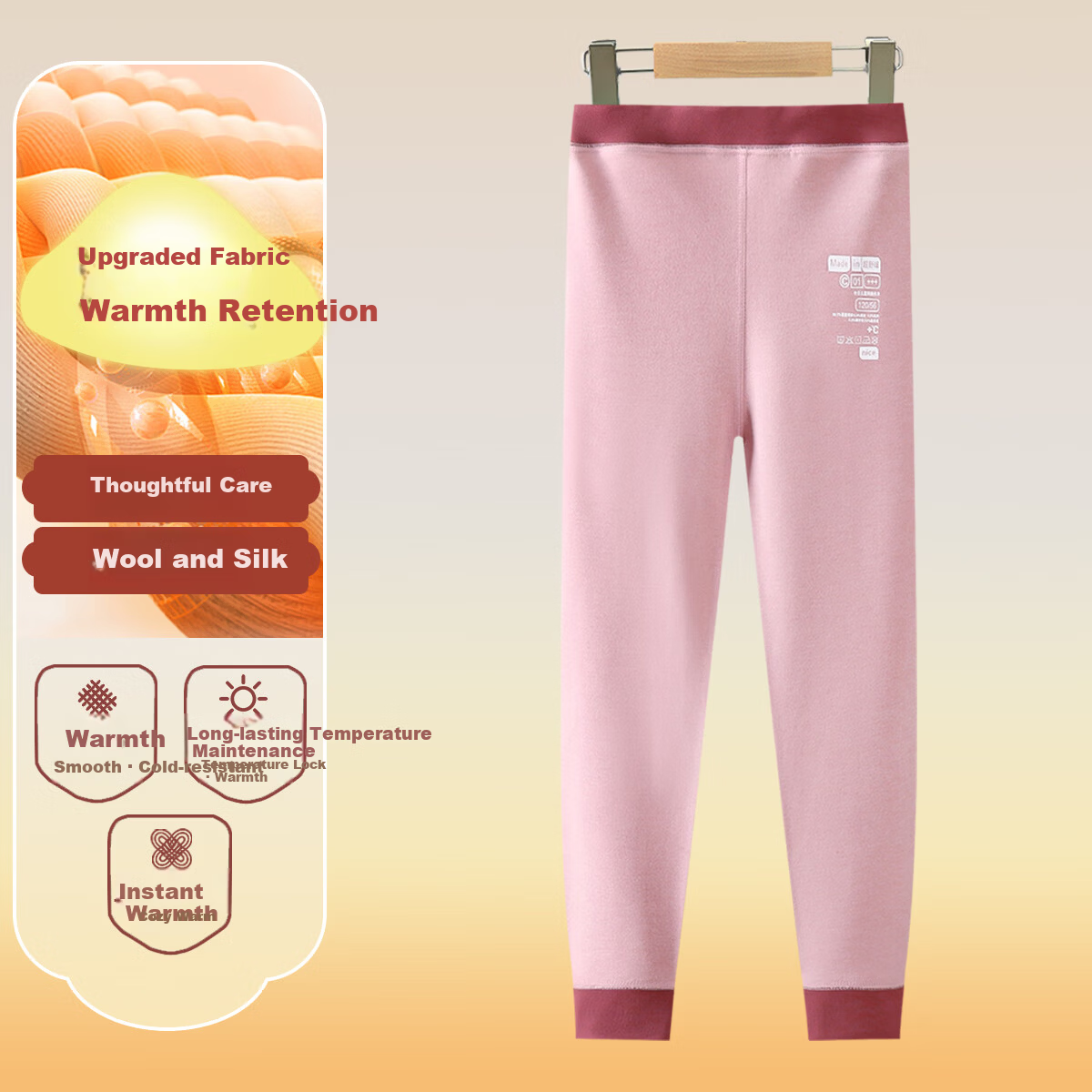 YUZHAOLIN Kids Thermal Pants Unisex Autumn School Uniform Wool Silk Base Layer Pink Size 110