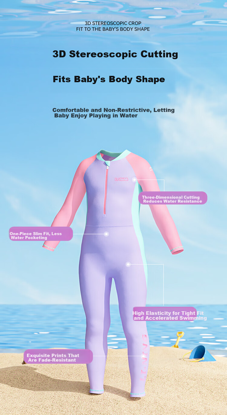 LI-NING Kids Girls One-Piece Swimsuit Surfing Suit Quick-Dry Sun Protection Training Swimwear Set with Goggles and Swim Cap 719 Purple Size 140 2