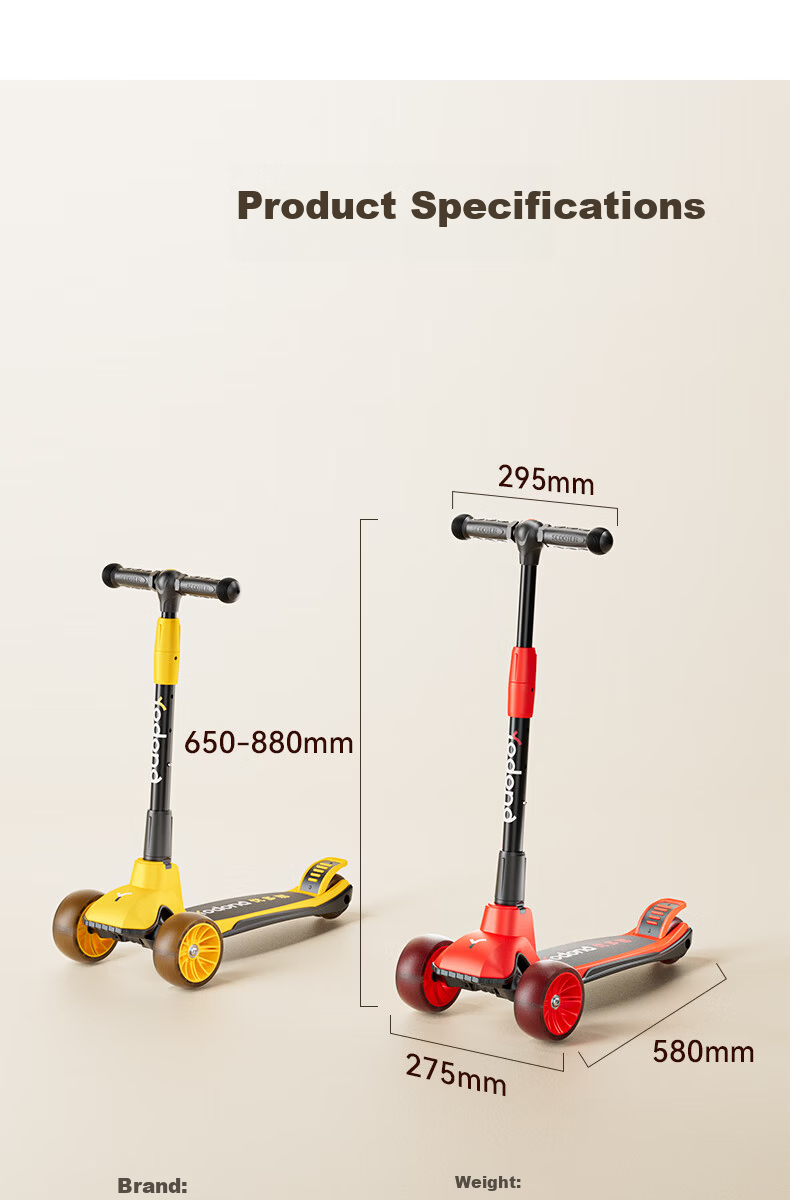 YODONA Kids Scooter 2-3-6-8 Years Old Balance Bike Flashing Enlarged Foldable Scooter Red 8