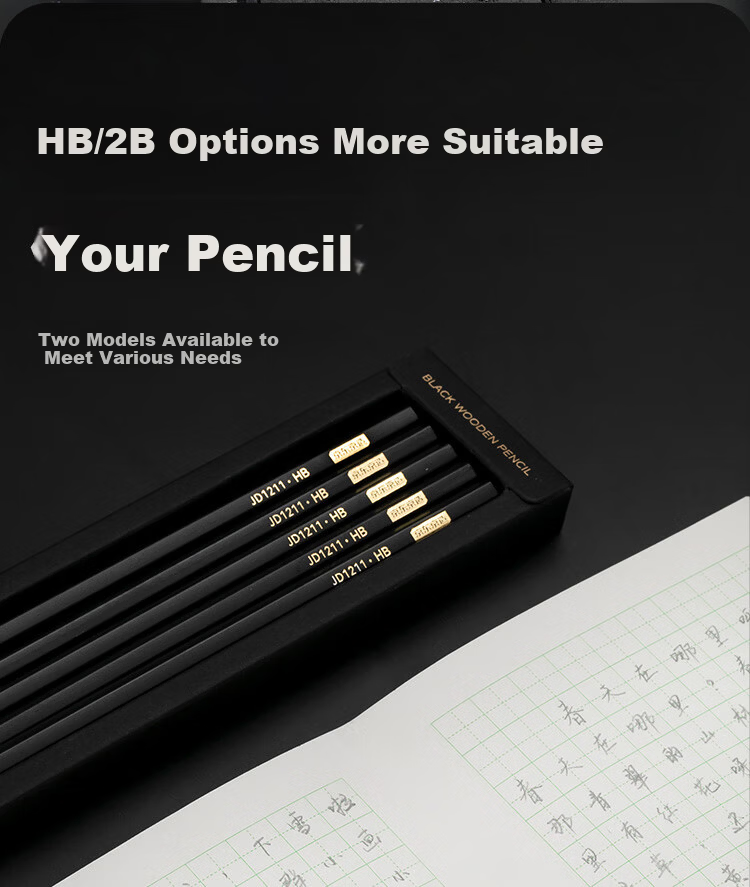 JD Jingzao Black Wood HB Pencils 10-Pack Premium Hexagonal Student Exam Art Sketch Writing Drawing Back to School EU Standard 10
